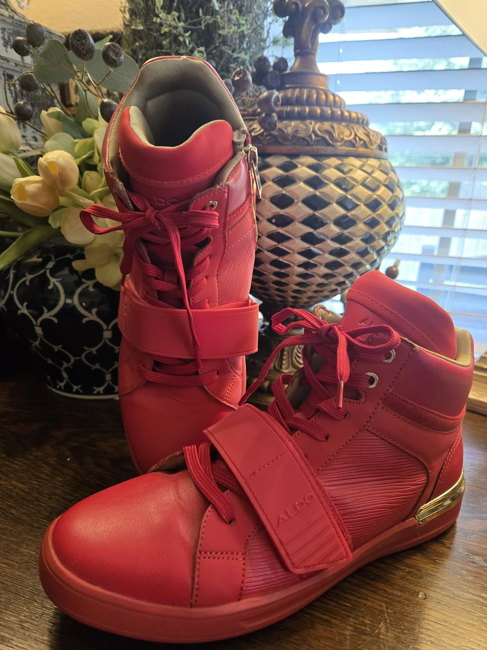 ALDO Women's Red High-Top Sneakers with Gold Heel Trim